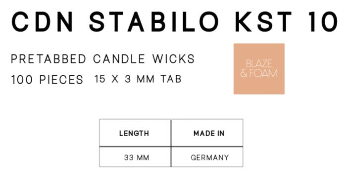 CDN Stabilo 10 - 33mm Tealight Wick(15mm x 3mm x 2.4mm Tab)