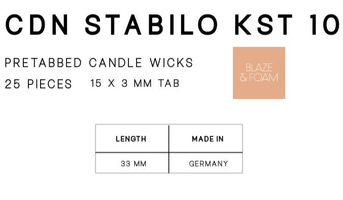 CDN Stabilo 10 - 33mm Tealight Wick(15mm x 3mm x 2.4mm Tab)