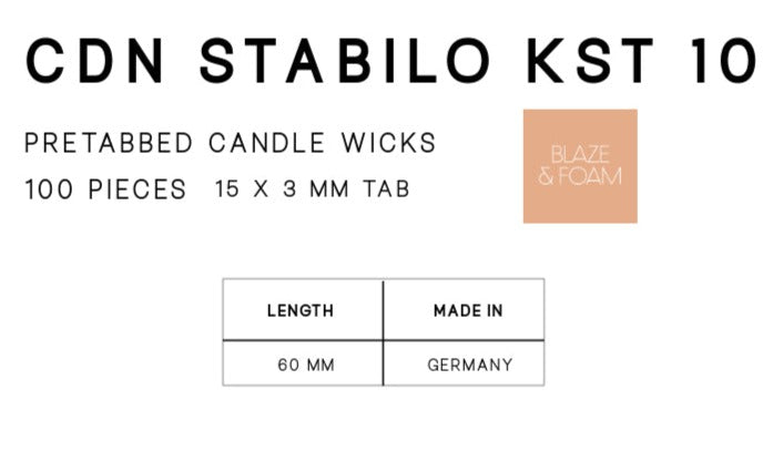 CDN Stabilo 10 - 60mm Long Votive wick (15mm x 3mm Tab)