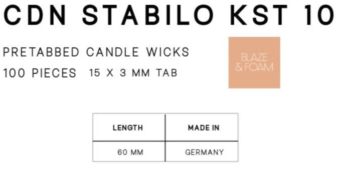 CDN Stabilo 10 - 60mm Long Votive wick (15mm x 3mm Tab)