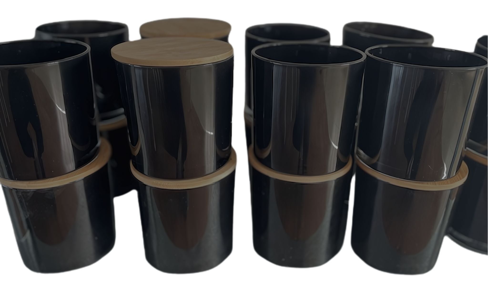 Oxford Medium Glass Jar Opaque Gloss Black (Transparent Base) with bamboo or acacia lid for candle making