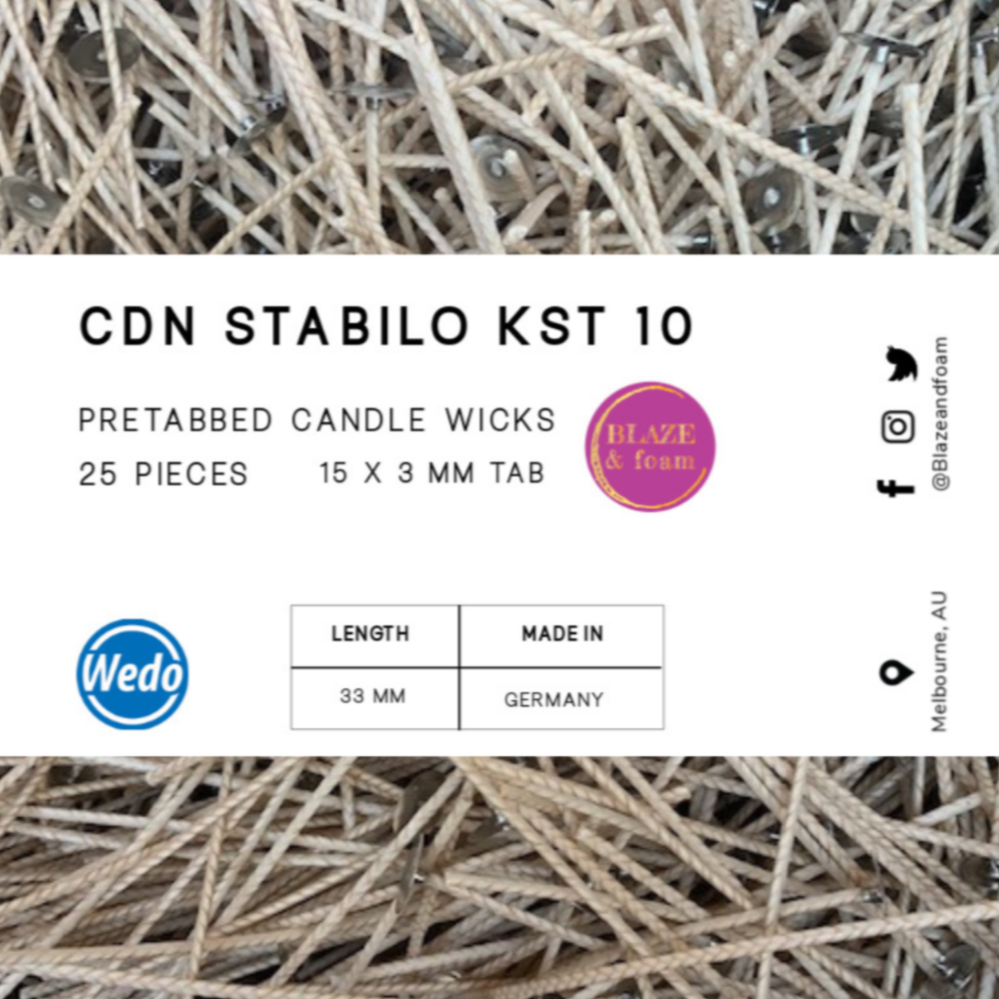CDN Stabilo 10 - 33mm Tealight Wick(15mm x 3mm x 2.4mm Tab) - Blaze & Foam 